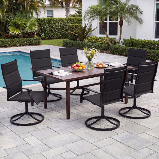 Padded Patio Swivel Chairs Set of 2 Ergonomic Outdoor Dining Chairs with Breathable Fabric-Brown W2B