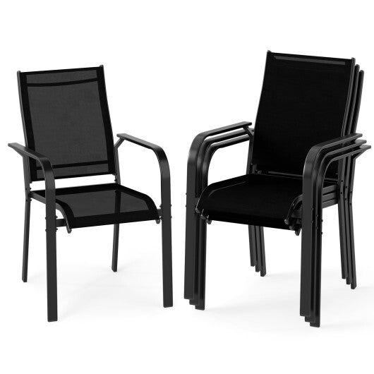 Patio Dining Chairs Set of 2/4/6 Stackable Outdoor Armchairs with Metal Frame-Set of 2 W2B