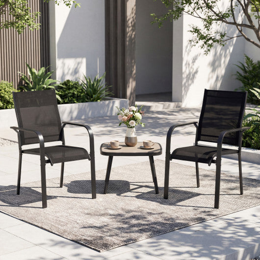 Patio Dining Chairs Set of 2/4/6 Stackable Outdoor Armchairs with Metal Frame-Set of 2 W2B