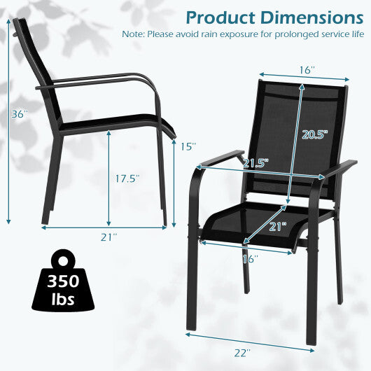 Patio Dining Chairs Set of 2/4/6 Stackable Outdoor Armchairs with Metal Frame-Set of 2 W2B