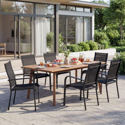 Patio Dining Chairs Set of 2/4/6 Stackable Outdoor Armchairs with Metal Frame-Set of 2 W2B
