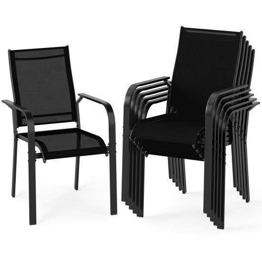 Patio Dining Chairs Set of 2/4/6 Stackable Outdoor Armchairs with Metal Frame-Set of 2 W2B