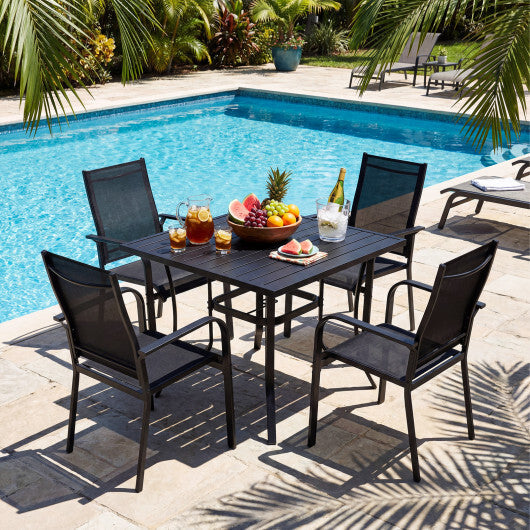 Patio Dining Chairs Set of 2/4/6 Stackable Outdoor Armchairs with Metal Frame-Set of 2 W2B