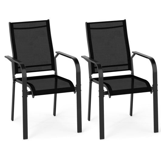 Patio Dining Chairs Set of 2/4/6 Stackable Outdoor Armchairs with Metal Frame-Set of 2 W2B
