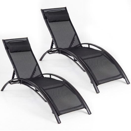Patio Chaise Lounges Set of 2 Outdoor Recliner with 5-Position Backrest-Black W2B