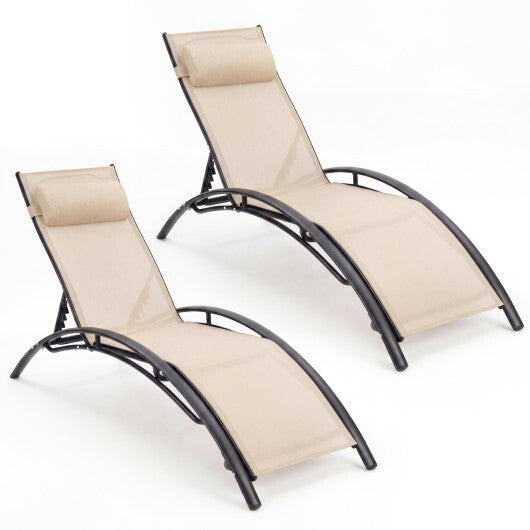 Patio Chaise Lounges Set of 2 Outdoor Recliner with 5-Position Backrest-Black W2B