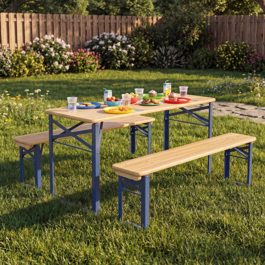 43.5 Inch Folding Kids Picnic Table & Bench Set No Assembly Wooden Toddler Table-Navy W2B