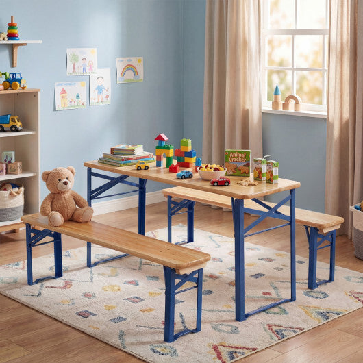 43.5 Inch Folding Kids Picnic Table & Bench Set No Assembly Wooden Toddler Table-Navy W2B