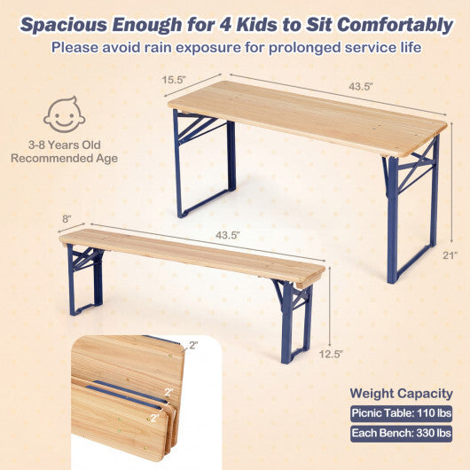 43.5 Inch Folding Kids Picnic Table & Bench Set No Assembly Wooden Toddler Table-Navy W2B