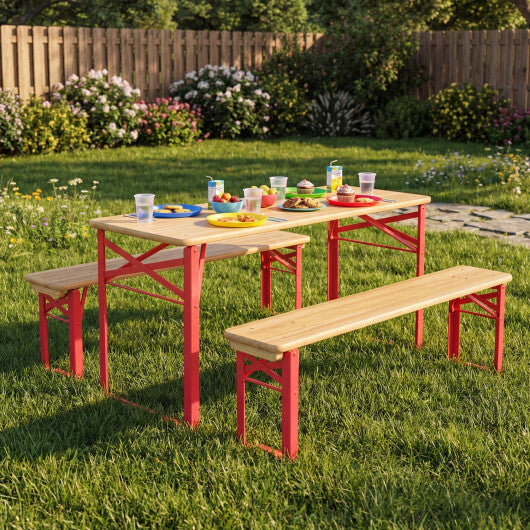 43.5 Inch Folding Kids Picnic Table & Bench Set No Assembly Wooden Toddler Table-Navy W2B