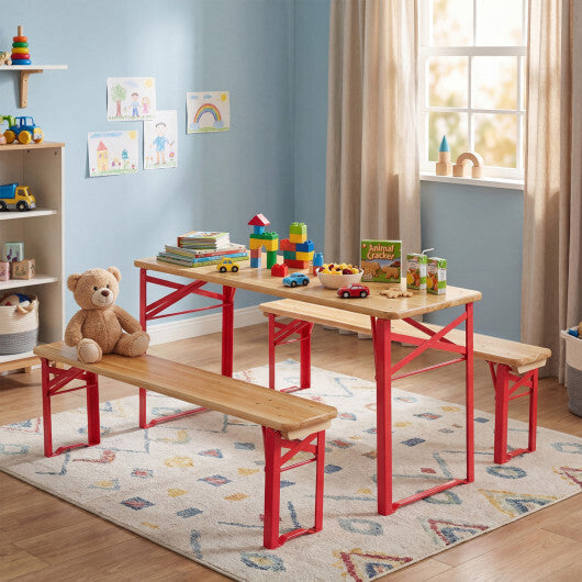 43.5 Inch Folding Kids Picnic Table & Bench Set No Assembly Wooden Toddler Table-Navy W2B