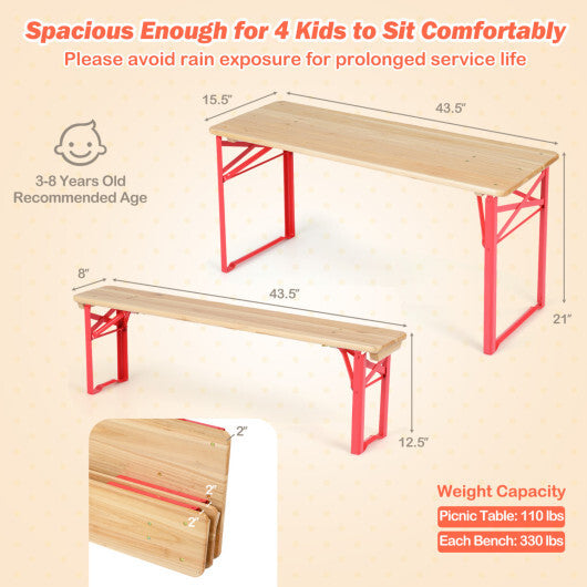 43.5 Inch Folding Kids Picnic Table & Bench Set No Assembly Wooden Toddler Table-Navy W2B