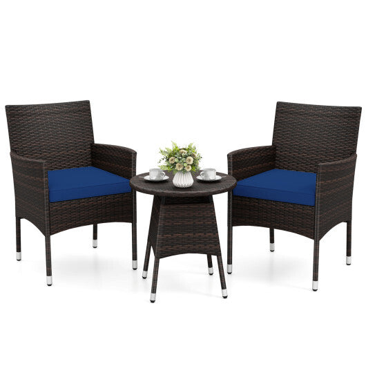 3 Piece Patio Furniture Set Outside Bistro Set for Porch-Navy W2B