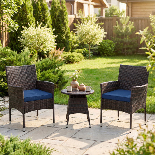 3 Piece Patio Furniture Set Outside Bistro Set for Porch-Navy W2B