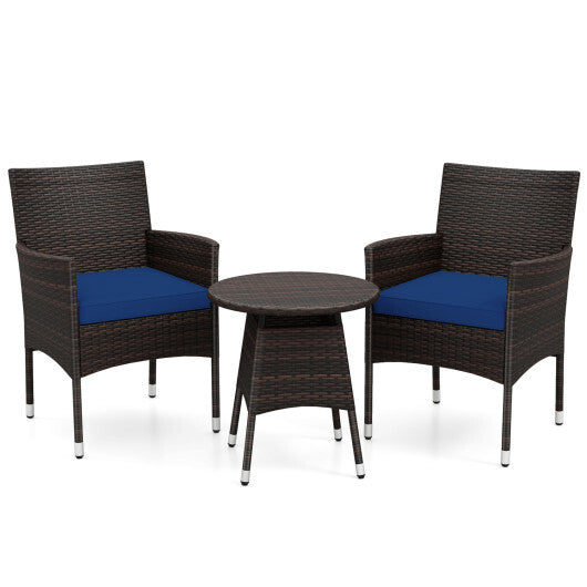 3 Piece Patio Furniture Set Outside Bistro Set for Porch-Navy W2B