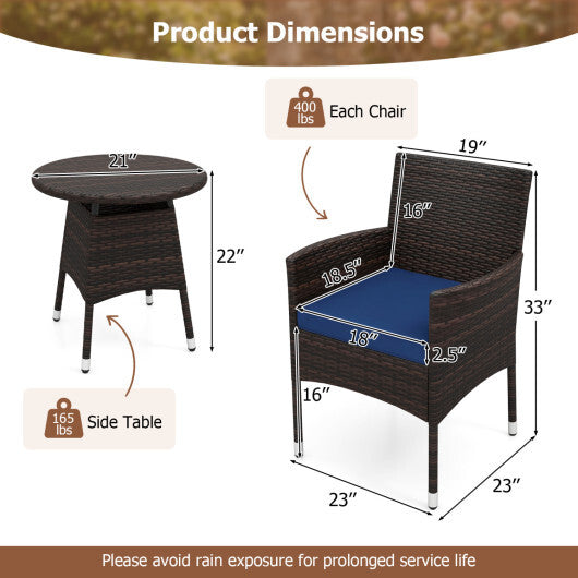 3 Piece Patio Furniture Set Outside Bistro Set for Porch-Navy W2B