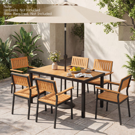 7-Piece Outdoor Dining Set for 6 with Acacia Table & Armchairs and Umbrella Hole W2B