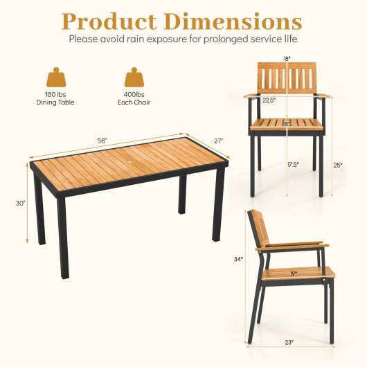7-Piece Outdoor Dining Set for 6 with Acacia Table & Armchairs and Umbrella Hole W2B