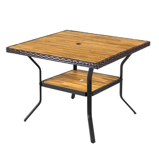 37" Square Outdoor Dining Table for 4 with Acacia Wood Tabletop and 2" Umbrella Hole-Brown W2B