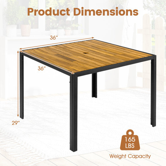 36 Inch Square Outdoor Dining Table for 4 with Slatted Top for Porch W2B