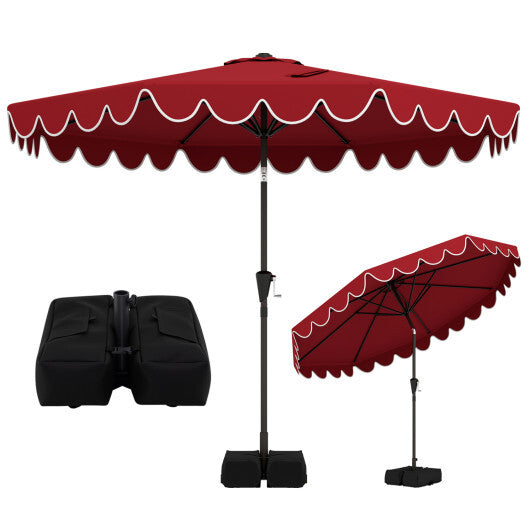 10 Feet Patio Umbrella with Weighted Base and Sandbags-Burgundy W2B