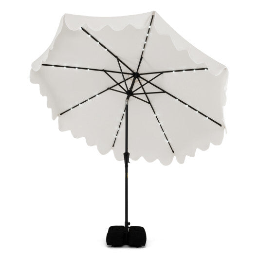 10 FT Outdoor Patio Umbrella with Solar LED Lights and Weighted Base-Beige W2B