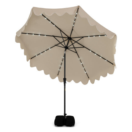 10 FT Outdoor Patio Umbrella with Solar LED Lights and Weighted Base-Beige W2B
