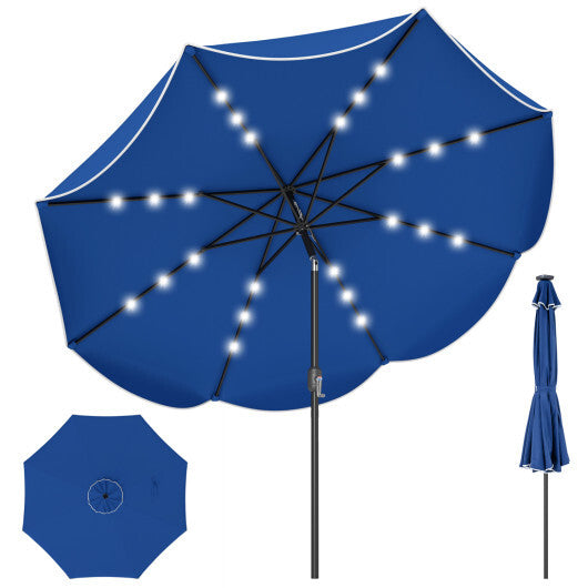 9 FT Scalloped Solar Patio Umbrella Market Table Umbrella with 24 LED Lights-Tan W2B