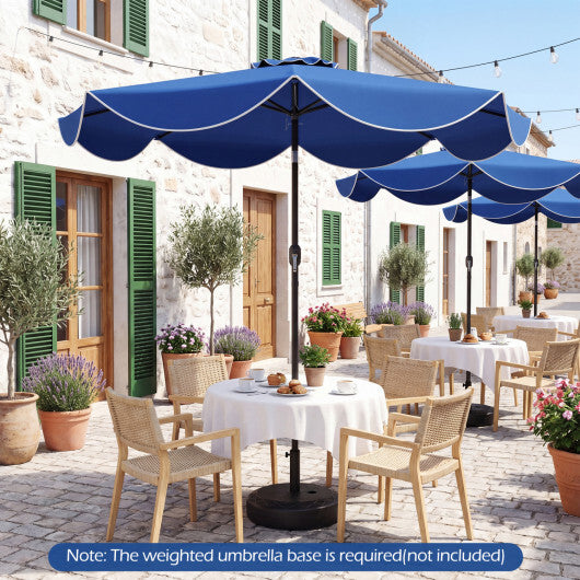9 FT Scalloped Solar Patio Umbrella Market Table Umbrella with 24 LED Lights-Tan W2B