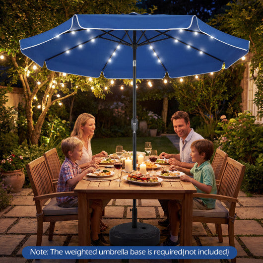 9 FT Scalloped Solar Patio Umbrella Market Table Umbrella with 24 LED Lights-Tan W2B