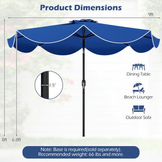 9 FT Scalloped Solar Patio Umbrella Market Table Umbrella with 24 LED Lights-Tan W2B