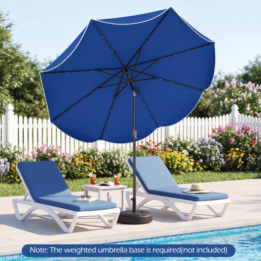 9 FT Scalloped Solar Patio Umbrella Market Table Umbrella with 24 LED Lights-Tan W2B