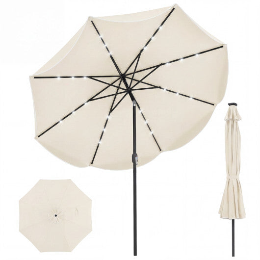 10 FT Scalloped Solar Patio Umbrella with 24 LED Lights and Tilt Adjustment-Beige W2B