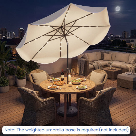 10 FT Scalloped Solar Patio Umbrella with 24 LED Lights and Tilt Adjustment-Beige W2B