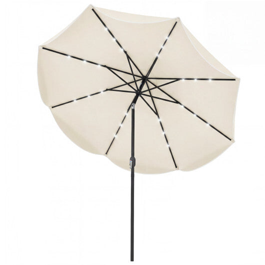 10 FT Scalloped Solar Patio Umbrella with 24 LED Lights and Tilt Adjustment-Beige W2B