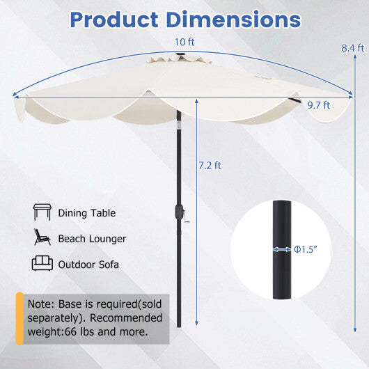 10 FT Scalloped Solar Patio Umbrella with 24 LED Lights and Tilt Adjustment-Beige W2B