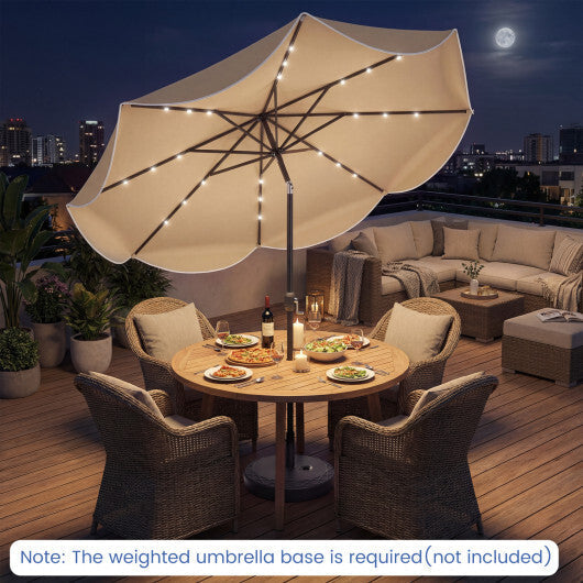 10 FT Scalloped Solar Patio Umbrella with 24 LED Lights and Tilt Adjustment-Beige W2B