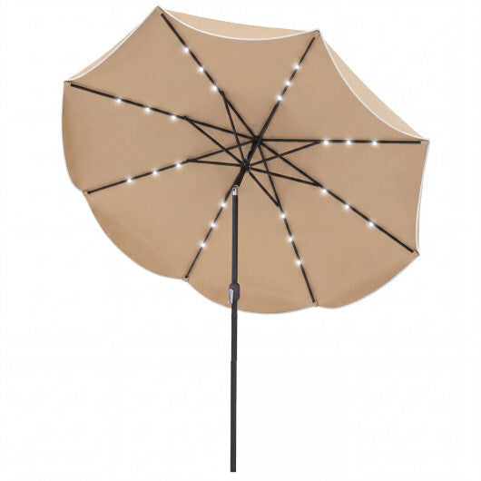 10 FT Scalloped Solar Patio Umbrella with 24 LED Lights and Tilt Adjustment-Beige W2B