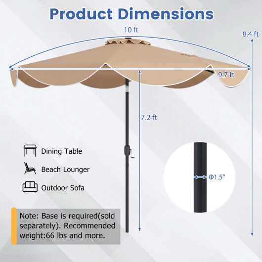 10 FT Scalloped Solar Patio Umbrella with 24 LED Lights and Tilt Adjustment-Beige W2B