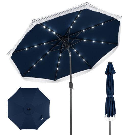 9 Feet Solar Patio Umbrella with 24 LED Lights for Yard-Navy W2B
