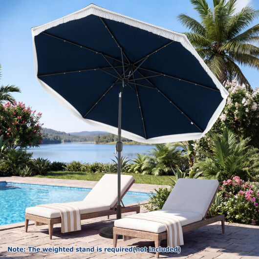 9 Feet Solar Patio Umbrella with 24 LED Lights for Yard-Navy W2B