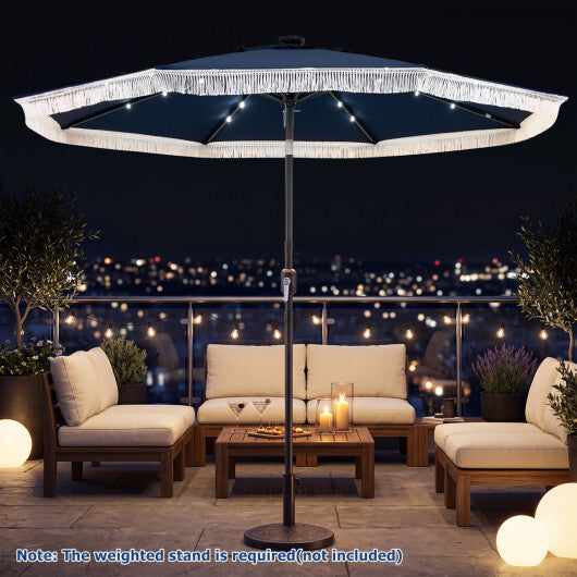 9 Feet Solar Patio Umbrella with 24 LED Lights for Yard-Navy W2B