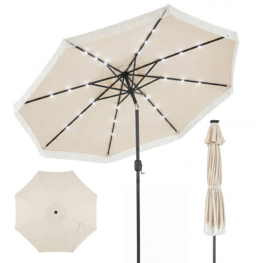 9 Feet Solar Patio Umbrella with 24 LED Lights for Yard-Navy W2B