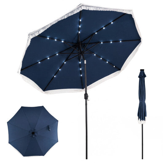 10 Feet Solar Patio Umbrella with 24 LED Lights for Yard-Navy W2B
