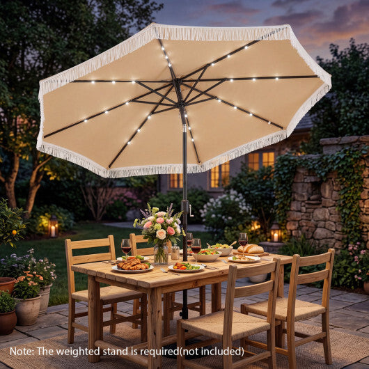 10 Feet Solar Patio Umbrella with 24 LED Lights for Yard-Navy W2B