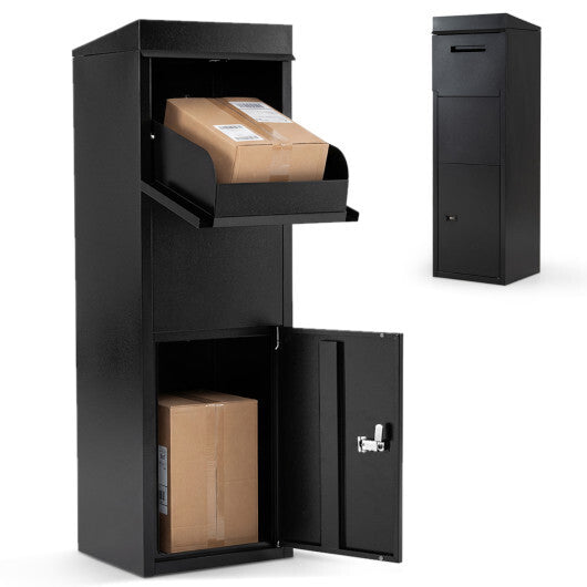Package Delivery Box for Outside with Anti-Theft Baffle Sloped Roof-Black W2B