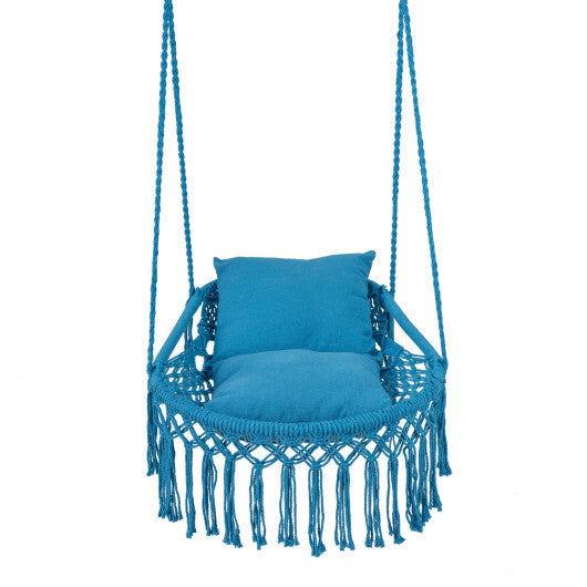 Macrame Swing Chair Hammock Chair with 2 Removable Cushions-Navy W2B