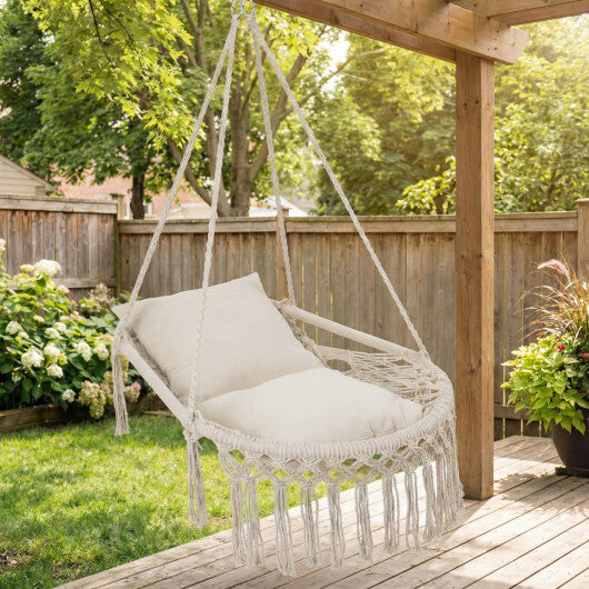 Macrame Swing Chair Hammock Chair with 2 Removable Cushions-Navy W2B
