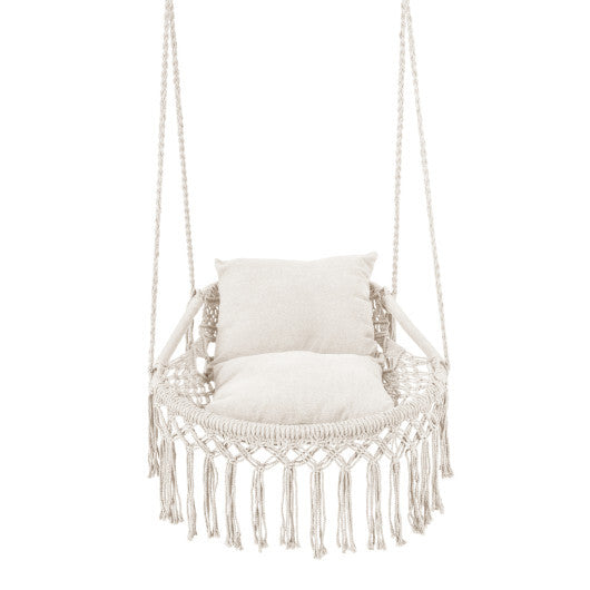 Macrame Swing Chair Hammock Chair with 2 Removable Cushions-Navy W2B