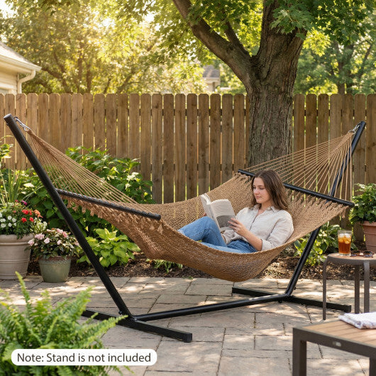 Caribbean Hammock with Spreader Bar for Patio Poolside-Khaki W2B